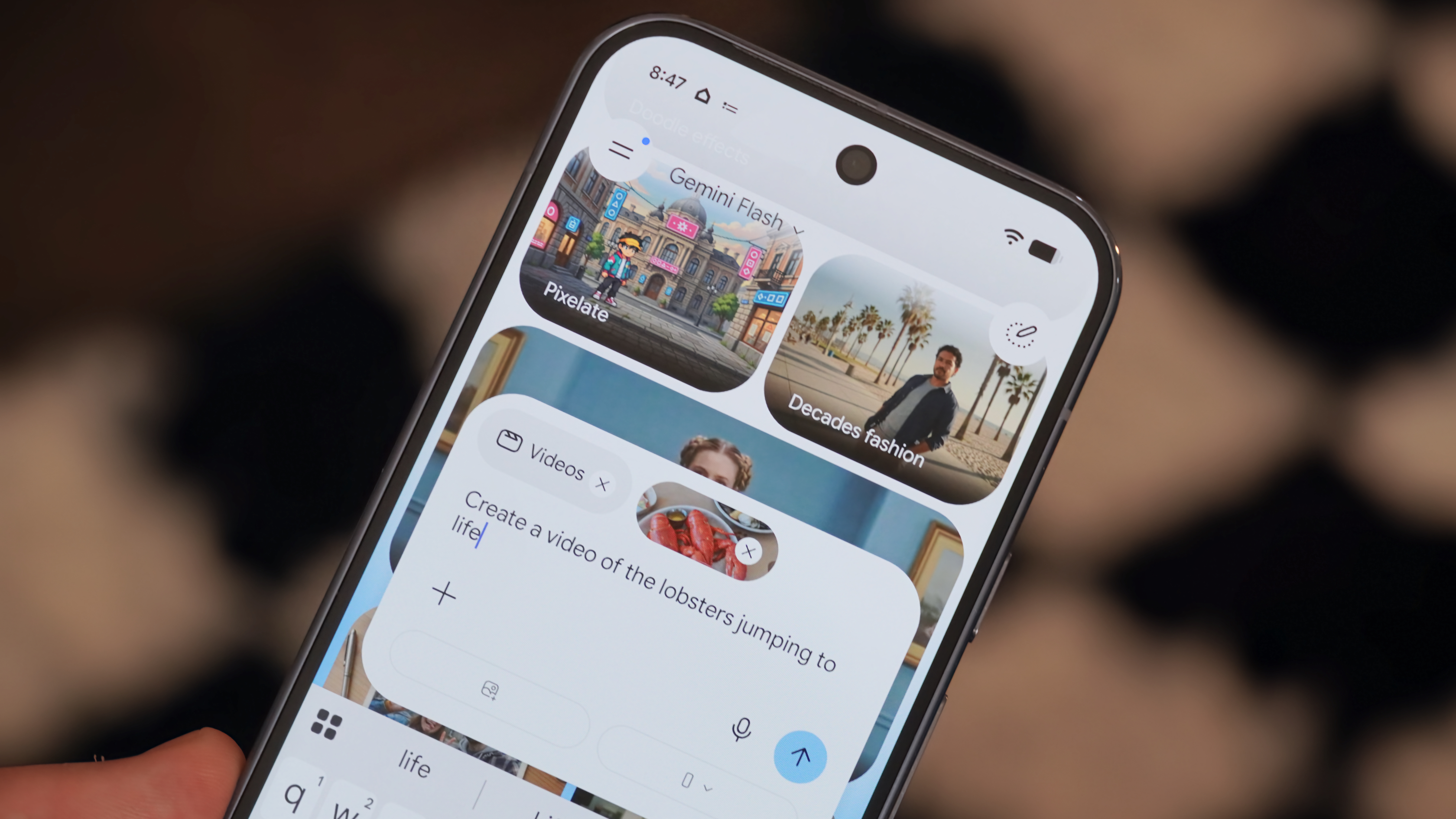 Gemini Omni on a Pixel 10 Pro generating videos.