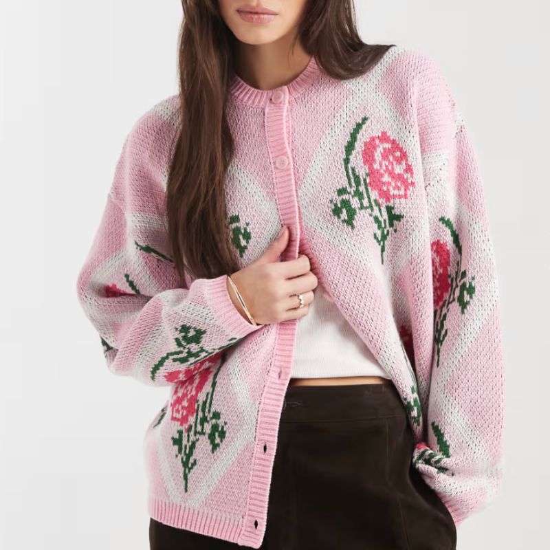 Miss Selfridge , Argyle Floral Cardigan in Pink