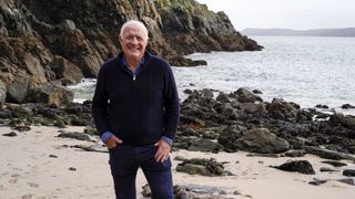 Rick Stein standing on a Cornish beach for Rick Stein's Cornwall season 3