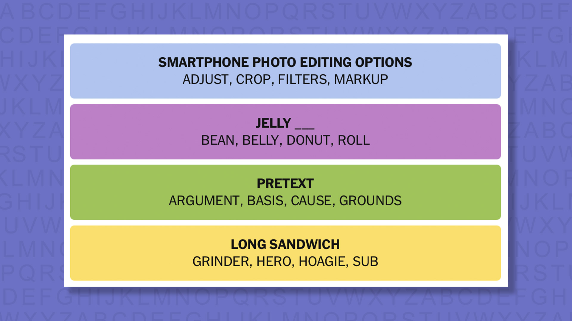 NYT Connections answers for game 1067 on a purple background