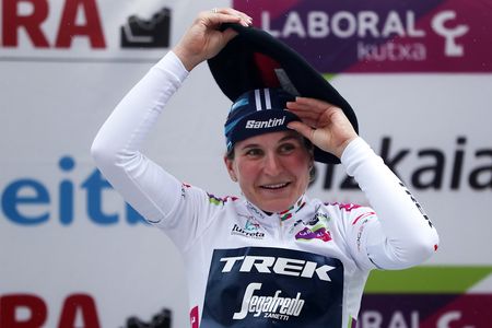 Elisa Longo Borghini on the final podium at Emakumeen Bira