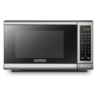 BLACK+DECKER EM720CB7 Digital Microwave Oven against a white background.