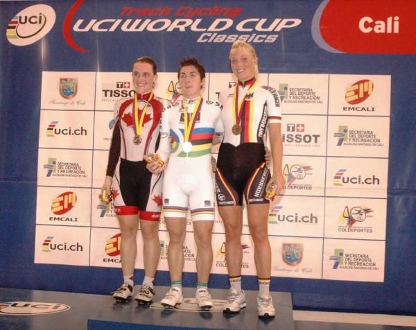 Tara Witten (Canada) collected her second silver for the evening in the women's points race. Giorgia Bronzini (Italy) won the race, with Charlotte Becker (Germany) finishing in third place.