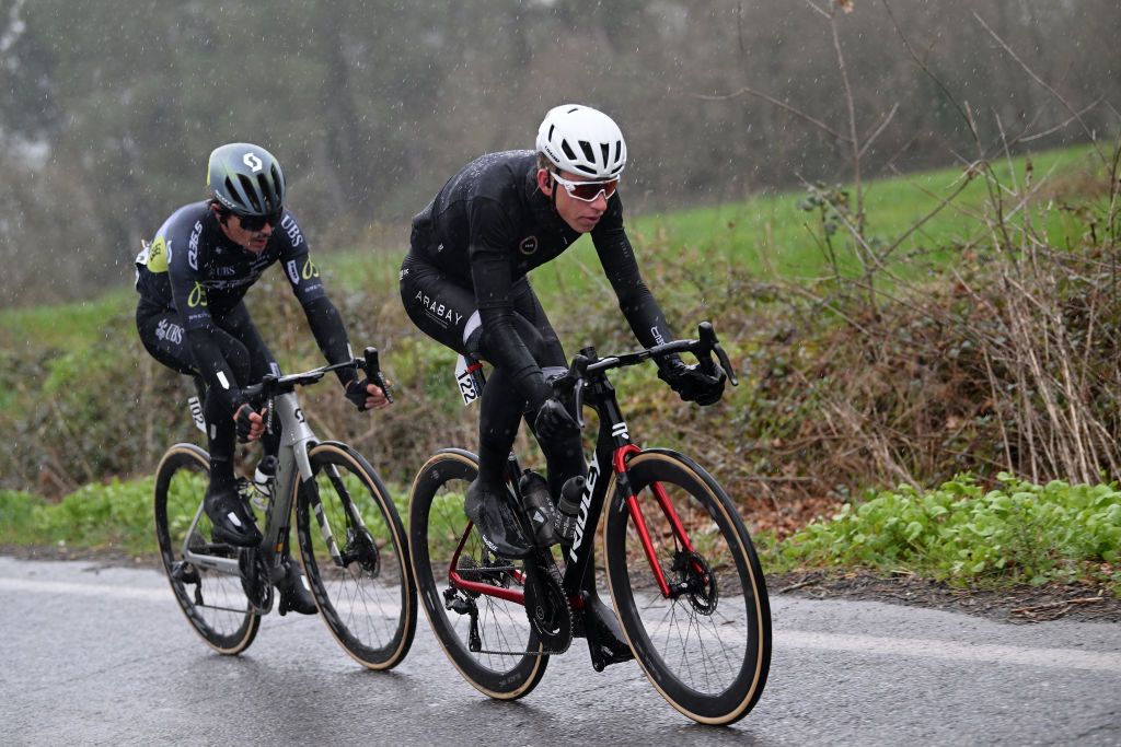CHANTADA SPAIN FEBRUARY 23 LR Xabier Mikel Azparren of Spain and Q365 Pro Cycling Team and Alex Molenaar of The Netherlands and Team Illes Balears Arabay Cycling compete in the breakaway during the 3rd O Gran Camio The Historical Route 2024 Stage 2 a 1512km stage from Taboada to Chantada 481m on February 23 2024 in Chantada Spain Photo by Dario BelingheriGetty Images