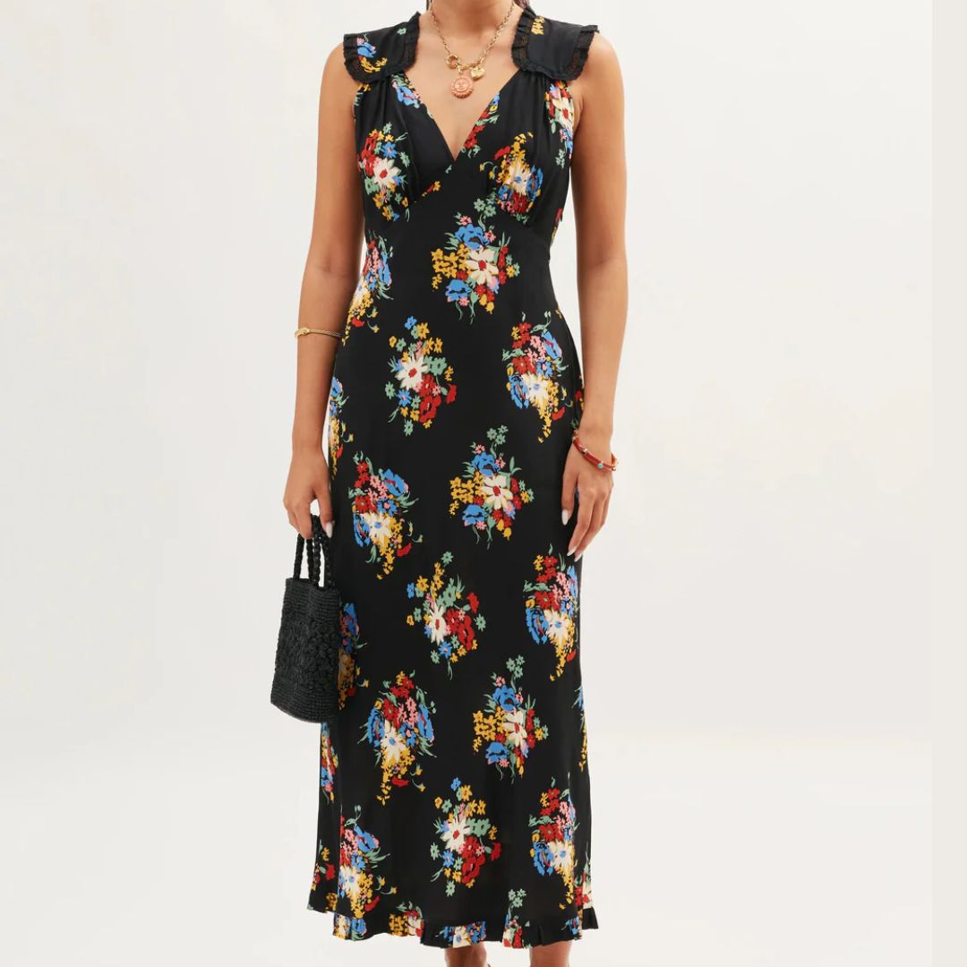 Rixo Chessie Dark Floral Midi Dress