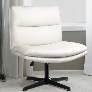 Lemberi PU Leather Armless Office Desk Chair in white in office
