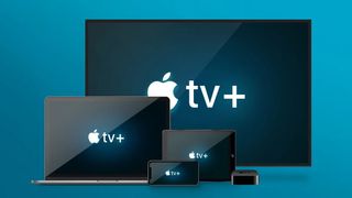 Apple TV + logo on various screens