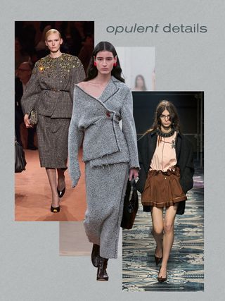 a collage of runway models that feature the biggest fall/winter 2025 trends from Milan Fashion Week