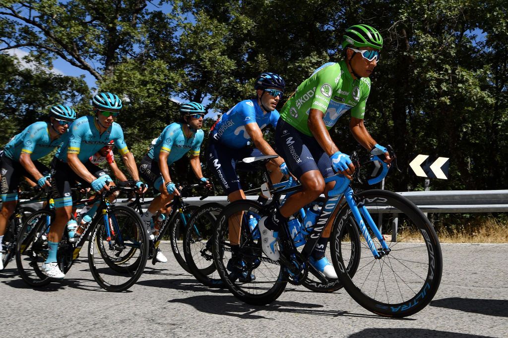 Nairo Quintana (Movistar) in the peloton on stage 18
