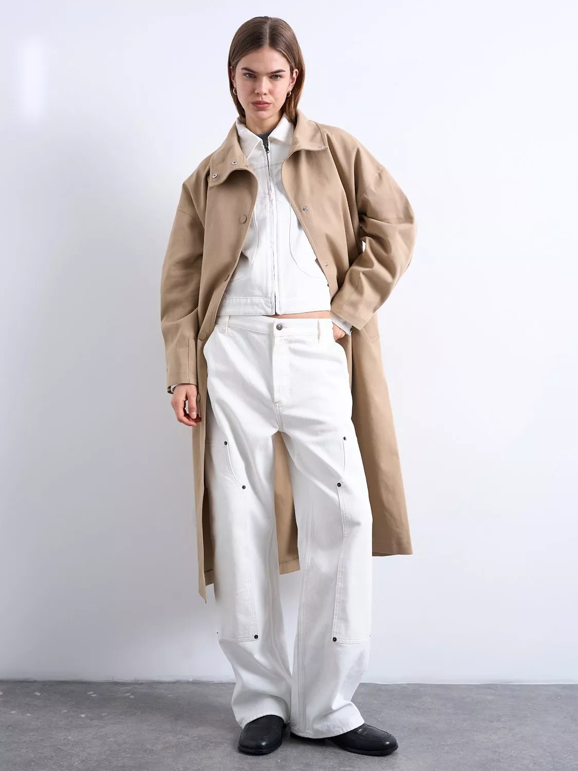 Topshop Funnel Neck Trench Coat, Beige