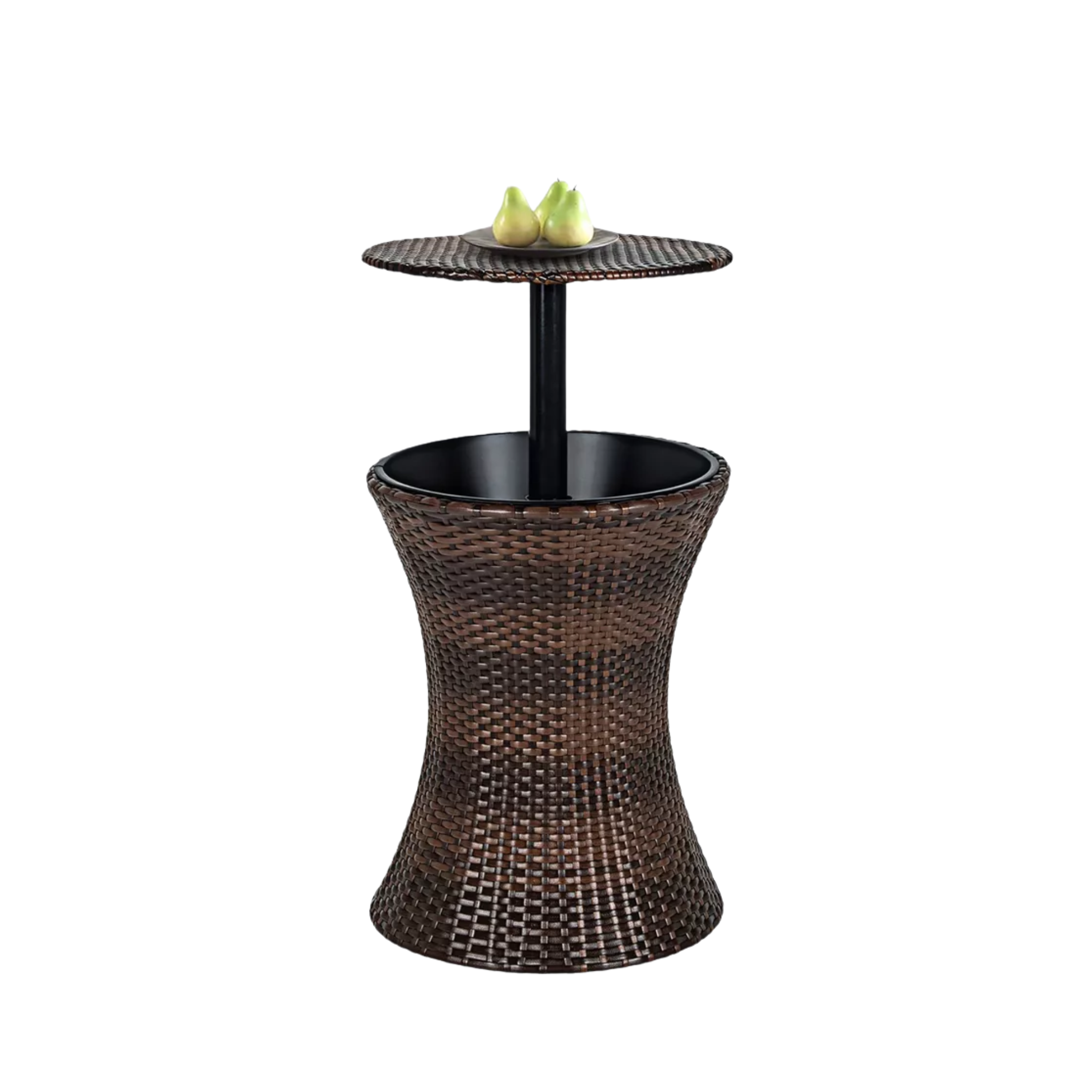 an outdoor table with a built in cooler
