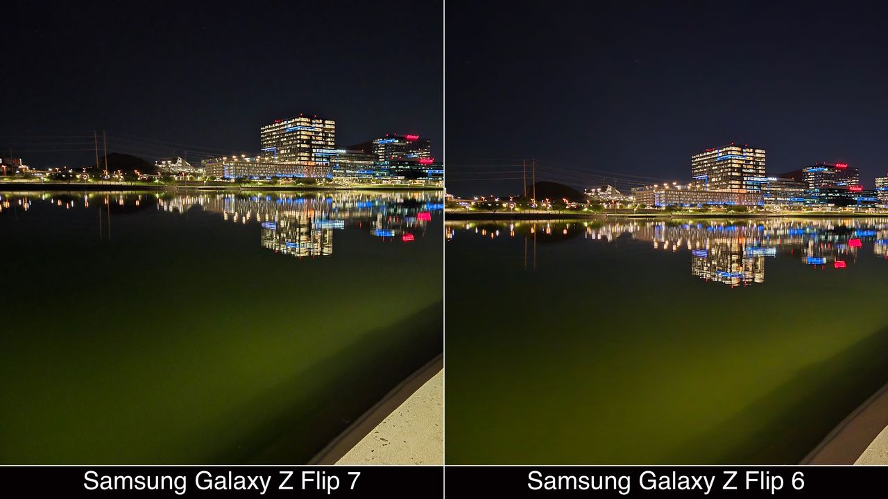 Low-light camera comparisons shot on the Galaxy Z Flip 7 and Galaxy Z Flip 6.
