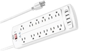 White-colored Alestor Power Strip with 12 power outlets and 4 USB sockets