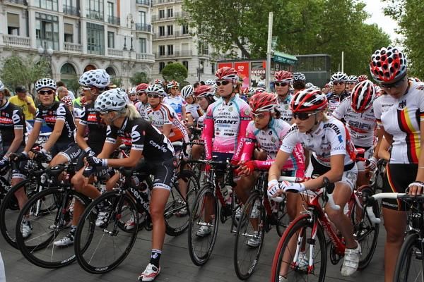 Riders wait for the start in the centre of Valladolid