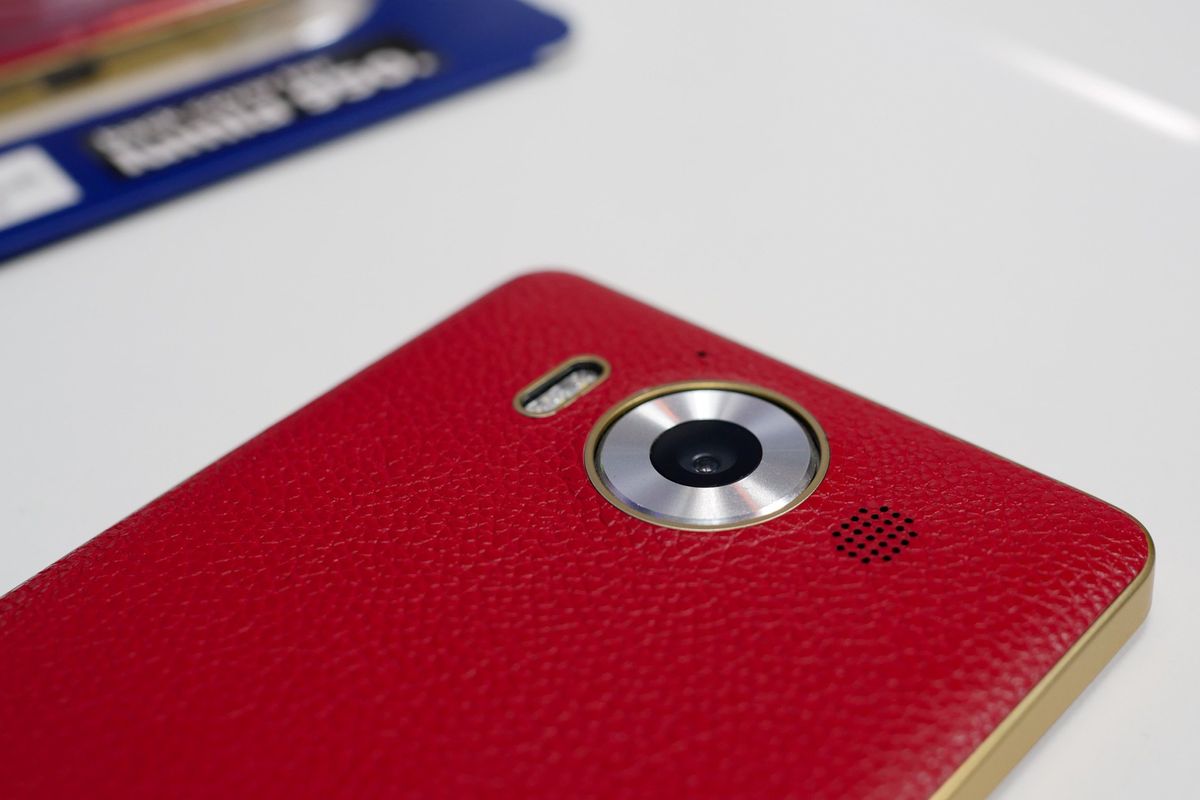 This is the striking red leather and gold Mozo cover for the Lumia 950 ...