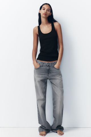 Zara + Full-Length Mid-Rise Wide-Leg Jeans