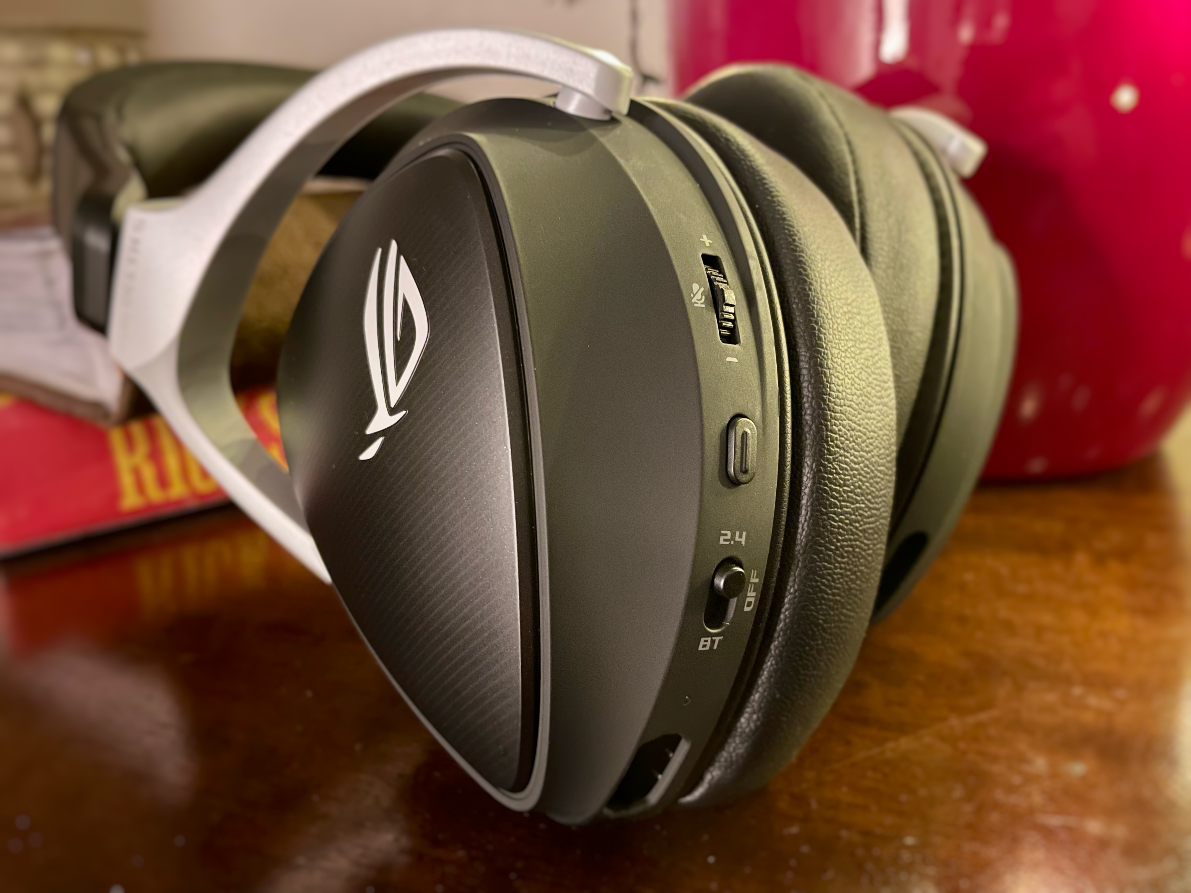 The underside of the ROG Delta S Wireless gaming headset.