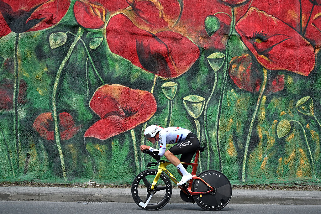 TIRANA ALBANIA MAY 10 Joshua Tarling of Great Britain and Team INEOS Grenadiers competes during the 108th Giro dItalia 2025 Stage 2 a 137km individual time trial stage from Tirana to Tirana UCIWT on May 10 2025 in Tirana Albania Photo by Dario BelingheriGetty Images