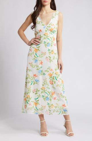 WAYF, Dahlia Floral Print Sleeveless Midi Dress