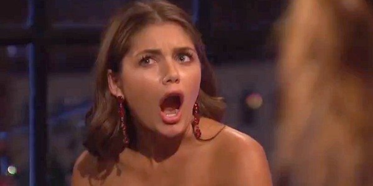 Hannah Ann Sluss looks shocked open mouth The Bachelor 2020 ABC