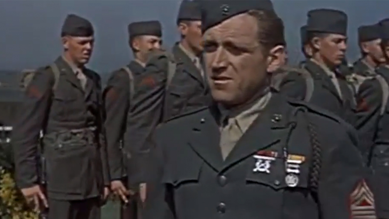 Marines standing at attention in Battle Cry