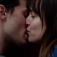 Jamie Dornan & Dakota Johnson kissing scene from 'Fifty Shades of Grey'