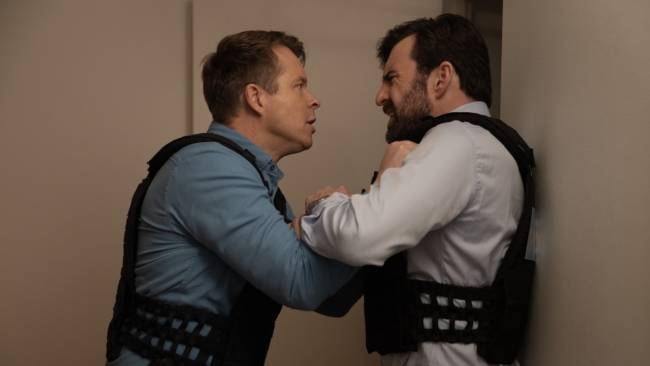 JD shoving Rory up against a wall on NCIS: Sydney