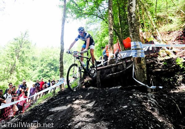 Sam Schultz (Subaru-Trek) rides a big drop.