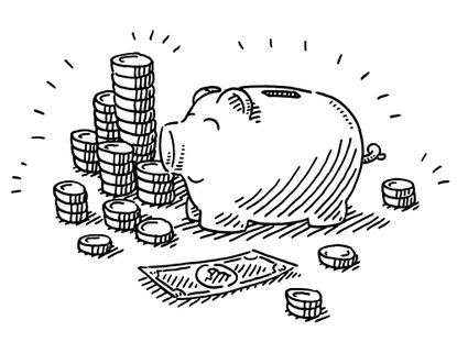 Piggy bank with coins