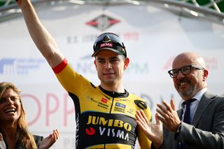 Wout van Aert, seen here celebrating victory at the Coppa Bernocchi, is riding his last races under long-time coach Marc Lamberts