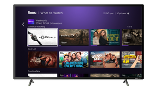 TV showing Roku home screen iwth continue watching feature