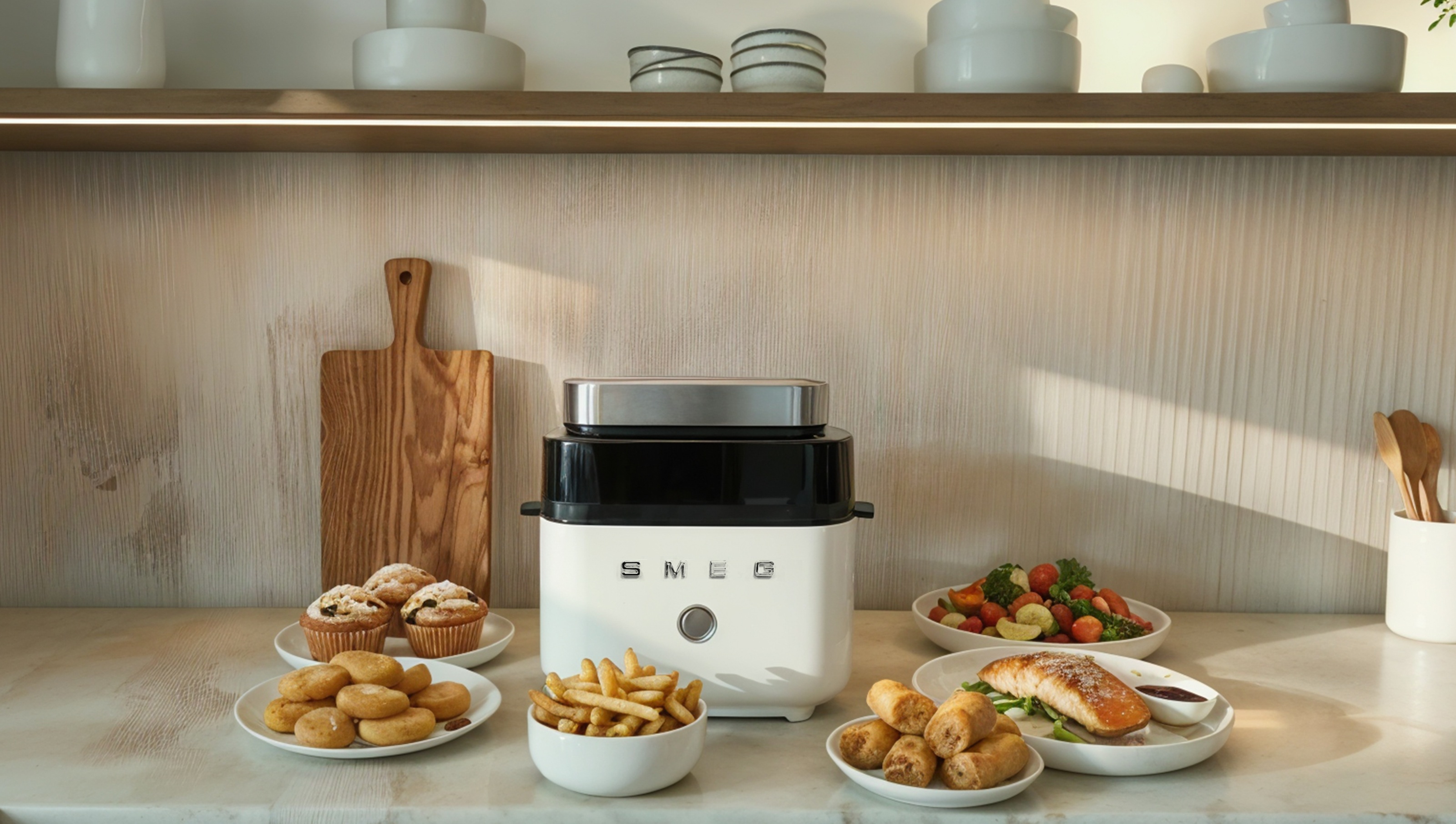smeg air fryer in a modern kitchen setting
