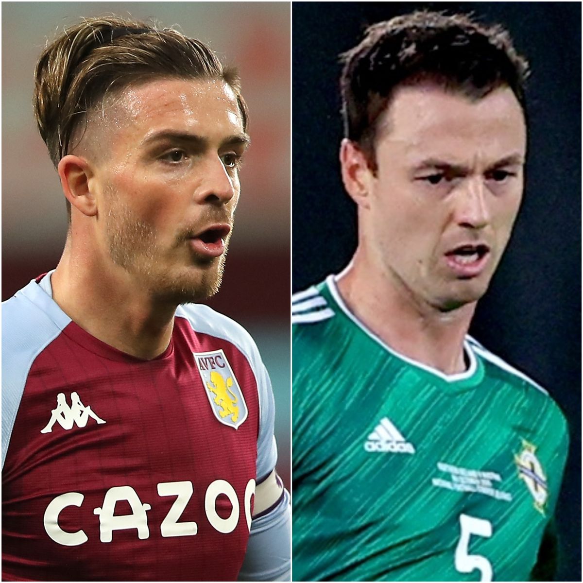 Jack Grealish and Jonny Evans