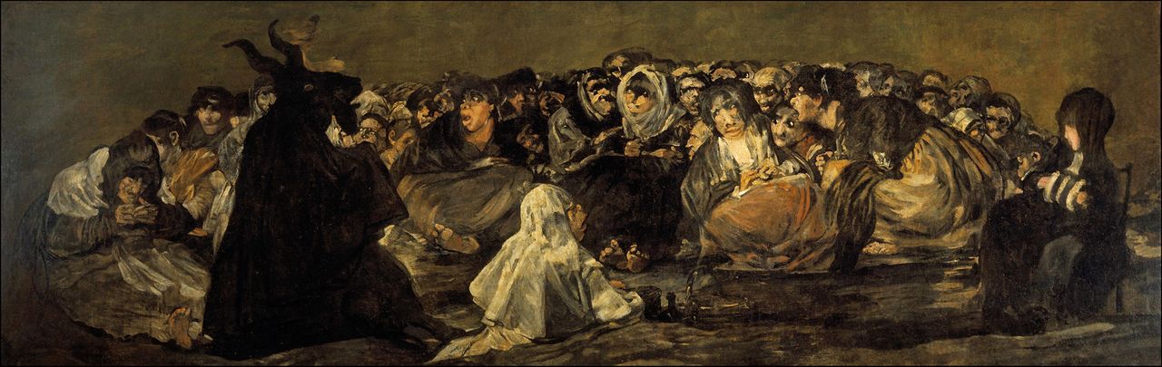 Witches’ Sabbath, or The Great He-Goat, 1820–23, oil on mural transferred to canvas, 55in by 171½in, by Francisco de Goya (1746–1828), Museo del Prado, Spain.