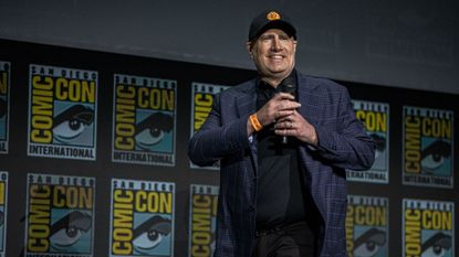 Kevin Feige at the Marvel Hall H panel during San Diego Comic-Con
