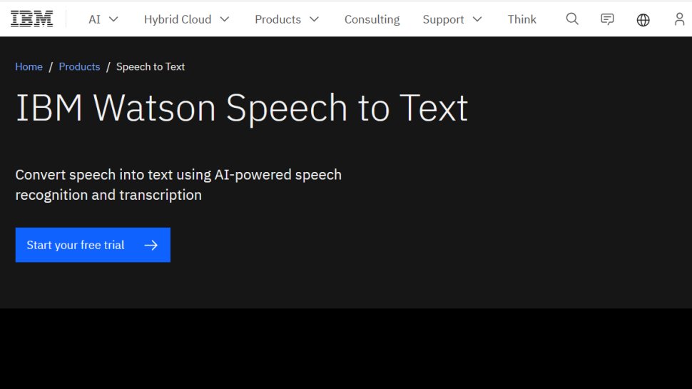 IBM Watson Speech to Text website screenshot (August 2025).