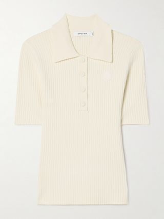 Appliquéd Ribbed-Knit Polo Shirt