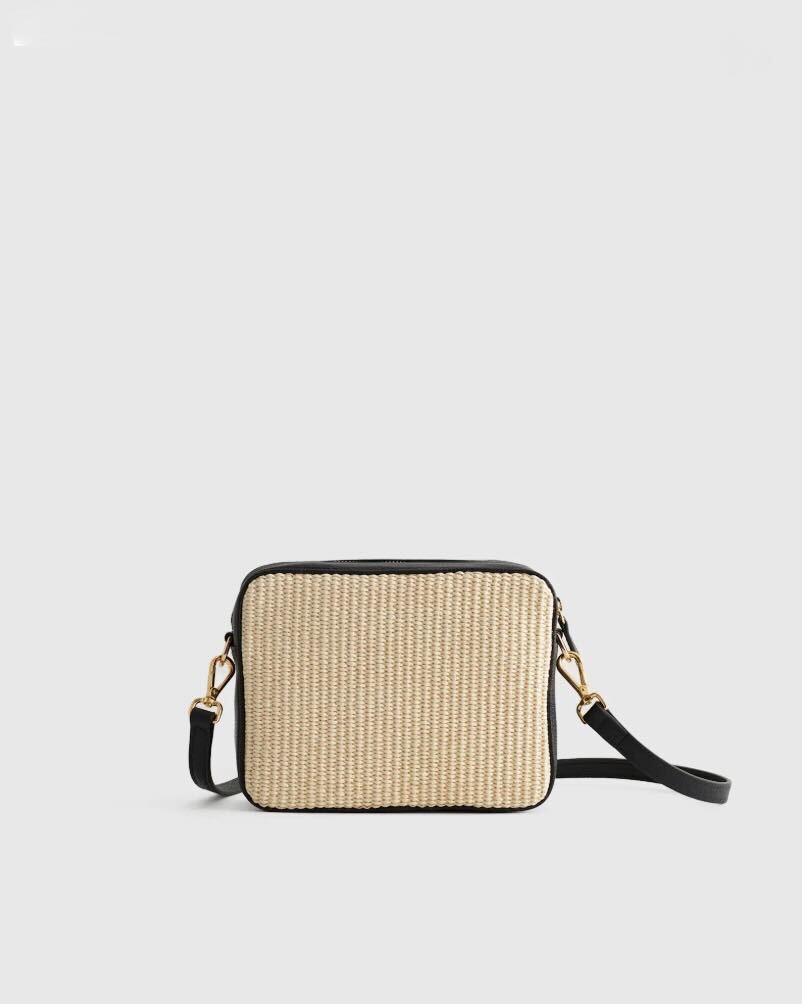 Italian Leather &amp;amp; Raffia Crossbody in Natural