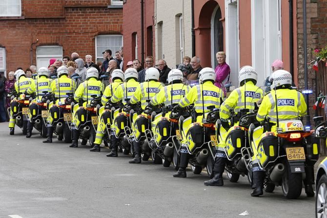 The motorcycle marshalls lined up