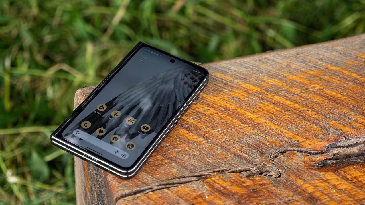 The front display of the Google Pixel Fold while folded closed