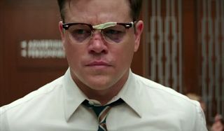 Suburbicon Matt Damon black eyes and broken glasses