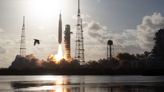 NASA&rsquo;s Space Launch System rocket carrying the Orion spacecraft with NASA astronauts Reid Wiseman, commander; Victor Glover, pilot; Christina Koch, mission specialist; and CSA (Canadian Space Agency) astronaut Jeremy Hansen, mission specialist onboard launches on the Artemis II mission