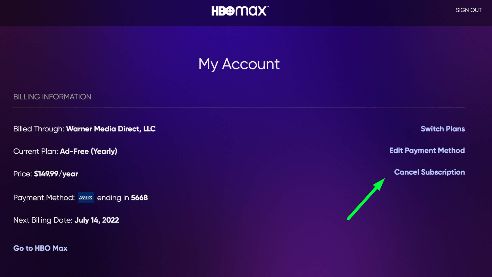 How to cancel HBO Max on website: Step 4