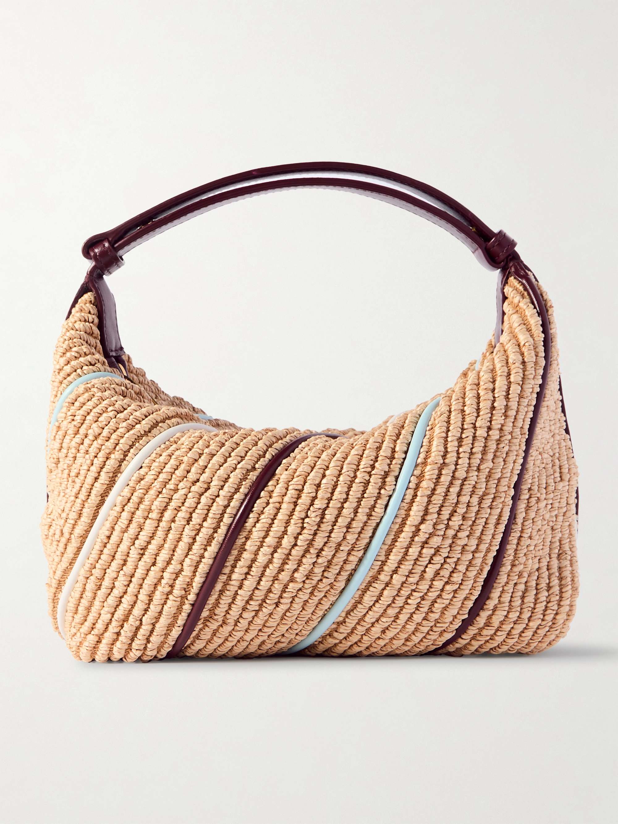 Wallace Small Striped Leather-Trimmed Raffia Tote