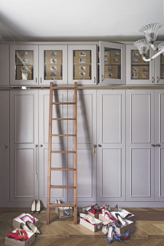 lilac built in wardrobe with ladder