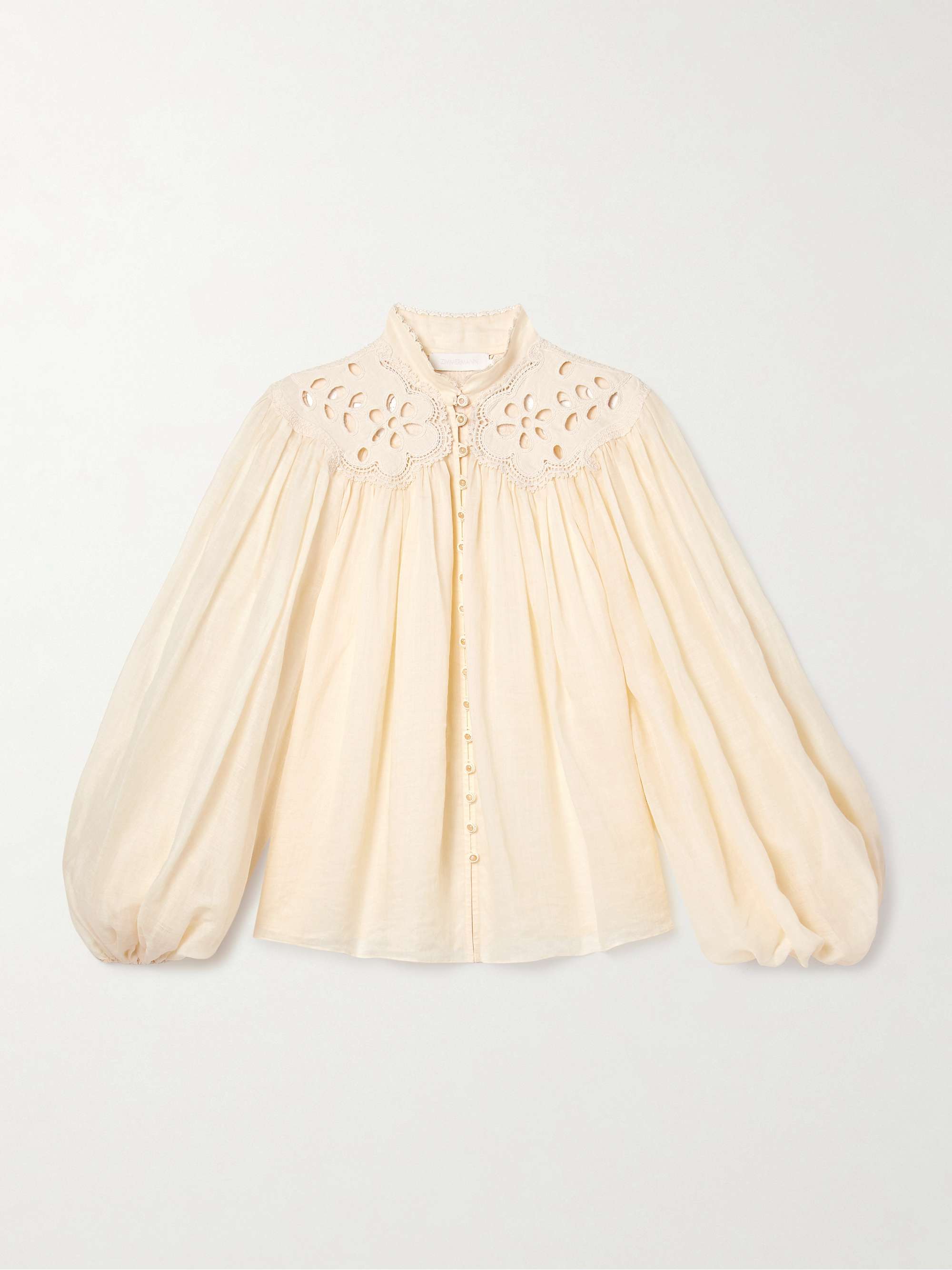 Coco Broderie Anglaise-Trimmed Ramie Blouse