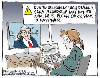 Political Cartoon U.S. stimulus check delayed worried Americans Trump leadership