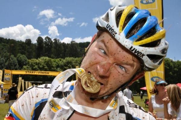 Karl Platt with his gold medal at the 2011 Sabie marathon.