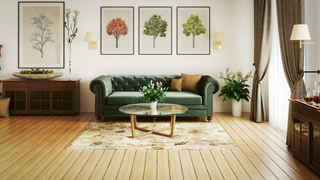 Living room with a simple pale wooden floor