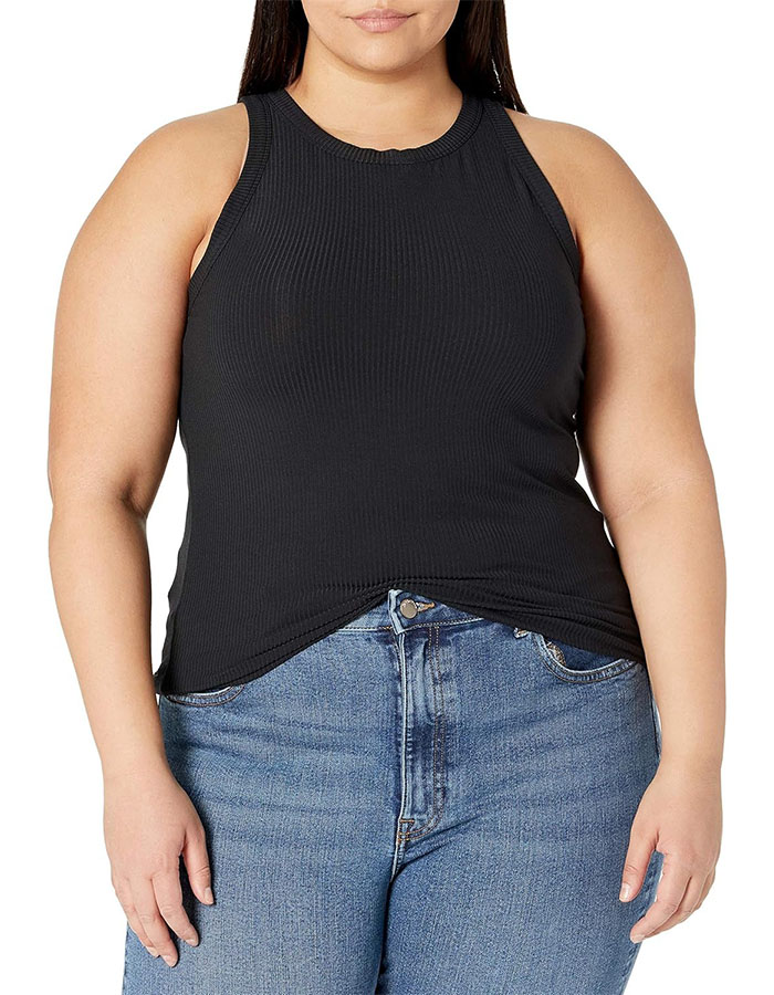 The Drop Women&#039;s Valerie Cutaway Neck Racerback Rib Knit Tank Top, Black, M